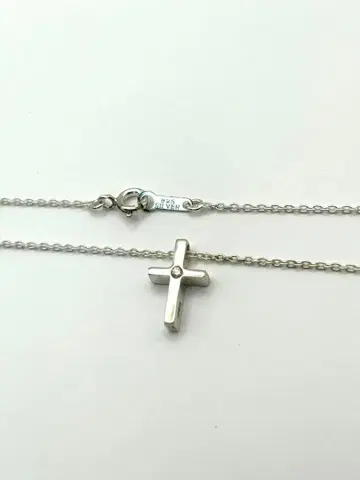 실버 925 싱글 볼 다이아풍 미니 크로스 목걸이 약 40cm 지르코니아