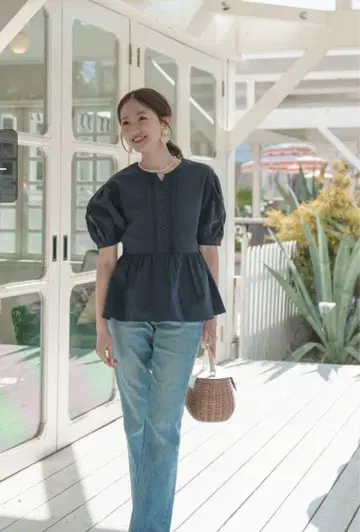 Maison Echelle 네이비  오가닉 코튼 블라우스