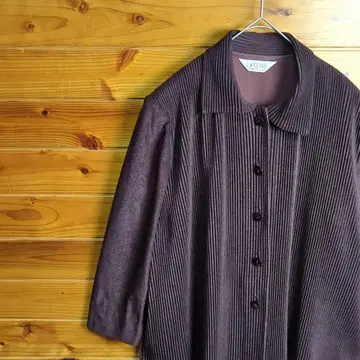 LASEINE 자켓 가디건 적갈색 요철 입체 줄무늬 가공 코듀로이