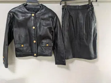 Vip 블랙 가죽 자켓 스커트 세트