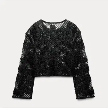 ZARA 롱 슬리브 크롭 크로셰 상의