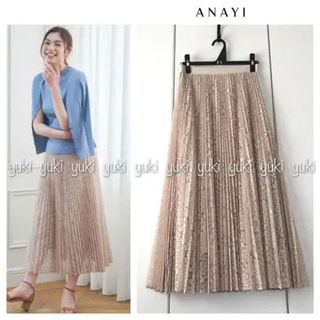 ANAYI 타일 패턴 레이스 플리츠 스커트 38