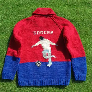 레어 축구 패턴 코위찬 니트 빨간색 파랑 soccer