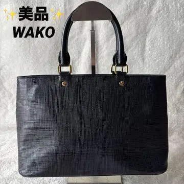 새상품급 WAKO 와코 가죽 핸드백 토트백 네이비 천연 가죽