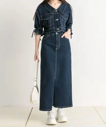 OLIVE des OLIVE 데님 셋업 소매 리본 반팔 G