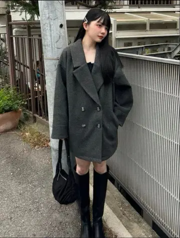 GRL 페이크 울 체스터 코트 kz570 차콜