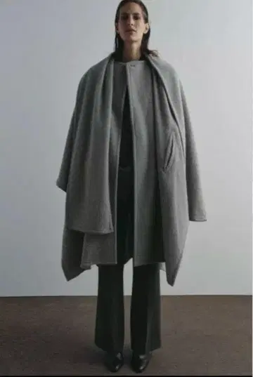 ZARA 자라 ZW 알파카 혼방 스카프 케이프 코트
