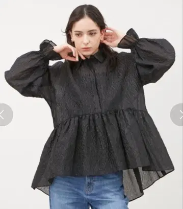 Mila Owen 셔츠 카라 볼륨 블라우스 블랙