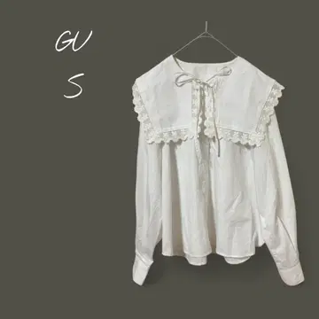 [ 지유 ] 레이스 트리밍 빅 칼라 셔츠 긴팔 페미닌 걸리시 화이트 S