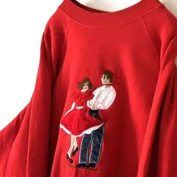 USA제 헤인즈 페어 댄스 자수 트레이닝복 맨투맨 L 레드 구제 의류