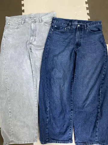 GU 배럴 레그 청바지 와이드 배기 팬츠 세트 판매 그레이 블루 ML