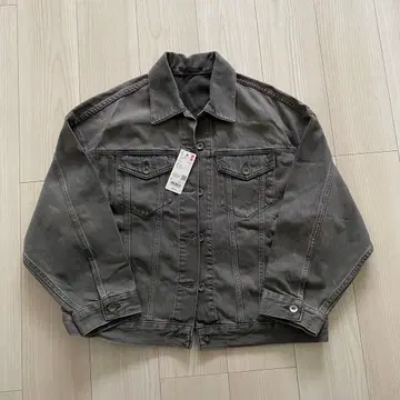 택 포함 새상품 UNIQLO 데님 오버 사이즈 자켓 XL 그레이