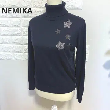 NEMIKA 터틀넥 스웨터 네이비 별 디자인 여성용 M