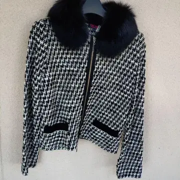 YUKITORII 하운드 투스 패턴 퍼 옷깃 자켓 38 사이즈