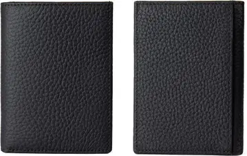 Mandiva 지갑 이단 접이식 천연 가죽 얇은 타입 반지갑 블랙 남성용