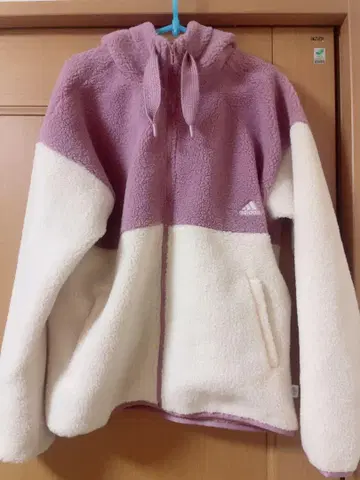 adidas 플리스 자켓 퍼플/화이트 겨울 의류 아우터 미사용