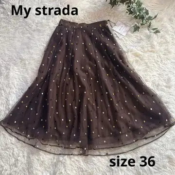 마이 스트라다 Mystrada 도트 튤 롱 스커트 브라운 새상품
