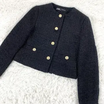 ZARA 자라 메탈릭 텍스처 트위드 노카라 자켓