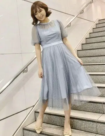 트란테안 손 드 모드 원피스 파티 드레스 스카이블루 도트