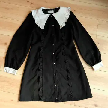 BEBBLES 블랙 검정 프릴 옷깃 긴팔 셔츠 원피스 프리 사이즈