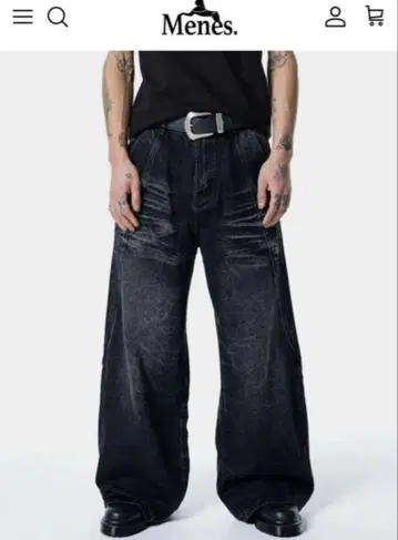 MENES 새상품 Black Faded Wide Leg Jeans S