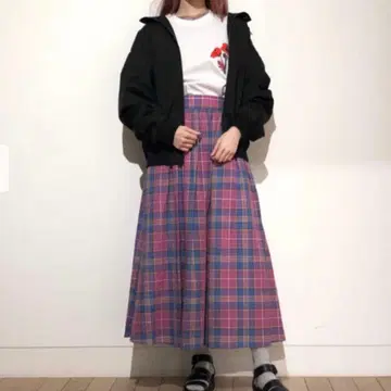 택 포함 Ray BEAMS 마드라스 체크 롱 스커트