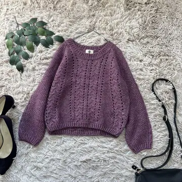 6535 부즈루드 케이블 니트 [ F ] 퍼플/시스루 편직/울 혼방
