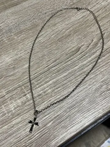 크로스 실버 목걸이 블랙