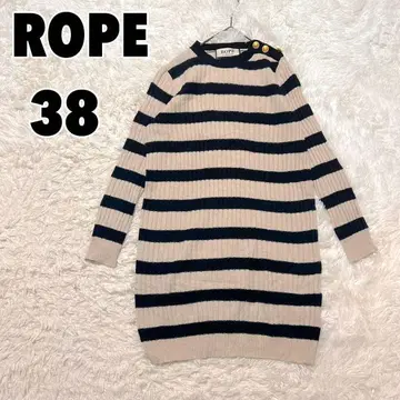 ROPE 로페마드모아젤 리브 보더 니트 원피스 골드 버튼