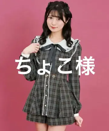 시크릿 허니 레이스 옷깃 체크 무늬 셋업