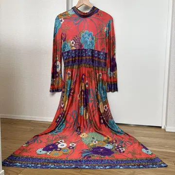 70s 원피스 맥시 길이 빈티지 오리엔탈 사이키 패턴