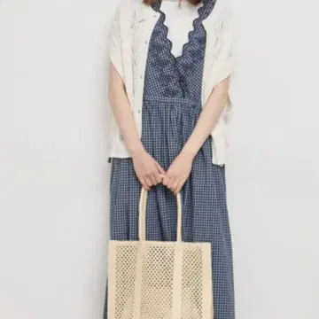 사만사 모스모스 면린넨 스캘럽 슬리브리스 원피스 블루