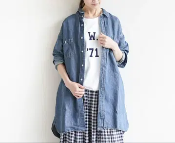 Veritecoeur 데님 롱 셔츠