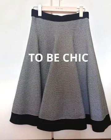 TO BE CHIC 니트 플레어 스커트 하운드투스 패턴 M