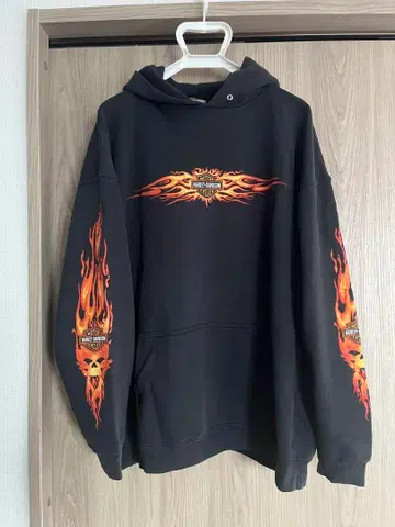 90s 할리데이비슨 프레임 후드티 파이어 패턴 USA