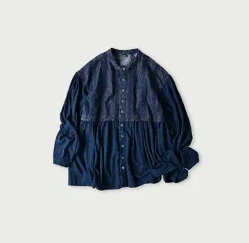 45R45rpm 데님 컷워크 x 천축 블라우스 (인디고