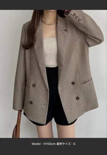 브라운 계열 체크 더블 브레스트 테일러드 자켓 M callautia