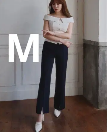프론트 벤트 스트레이트 플레어 팬츠 M 네이비