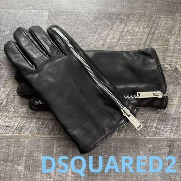 DSQUARED2 블랙 천연 가죽 지퍼 장갑