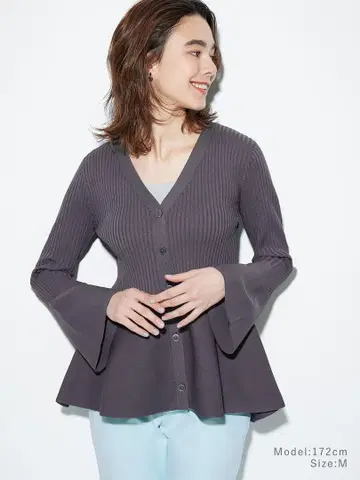 플라스테 홀 가먼트 리브 플레어 슬리브 가디건