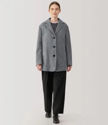 무인양품 여성 재생 울 혼방 자켓 코트 (그레이 패턴)
