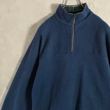 90s 빈티지 플리스 하프 지퍼 안감 체크 네이비 L LO8
