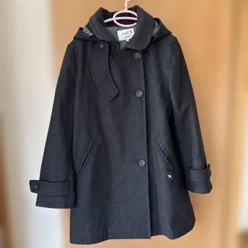 다크 그레이 후드 부착 더플 코트