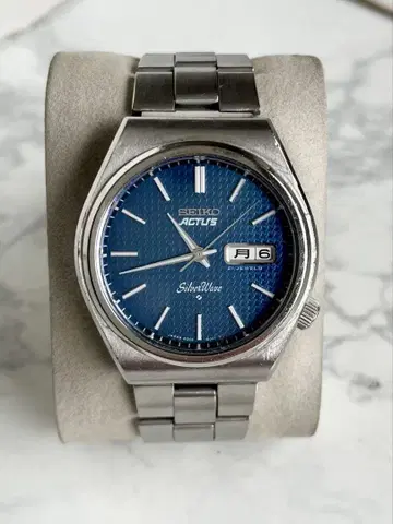 SEIKO 액타스 실버 웨이브 빈티지 손목시계 하운드투스 패턴