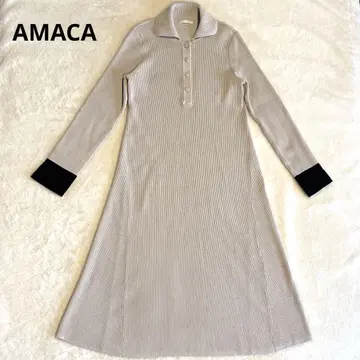 [ 새상품급 ] AMACA 아마카 워셔블 스텐 칼라 니트 원피스 38