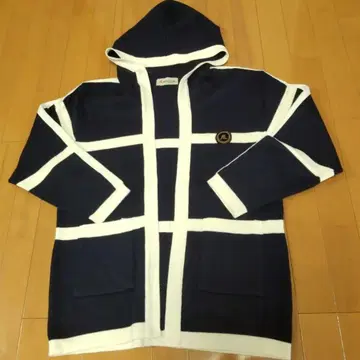 ANDRE LUCIANO 후드 부착 니트 자켓 네이비/화이트