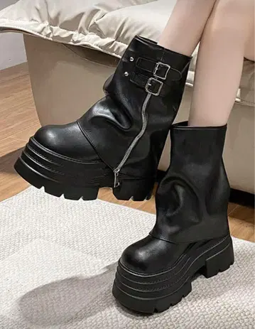 SHEIN y2k 통굽 벨트 미들 부츠 24cm