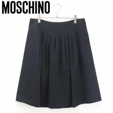 B7955 새상품 모스키노 린넨 턱 플레어 스커트 블랙 42