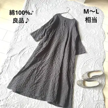 [롱 원피스] 인도 면 (M~L 상당) 고품질 노카라 스트라이프 슬릿