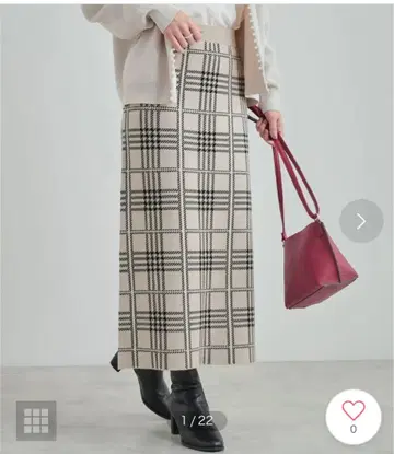 체크 무늬 롱 타이트 스커트